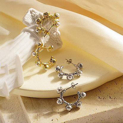 304 из нержавеющей стали серьги, женские серьги-кольца с искусственным жемчугом