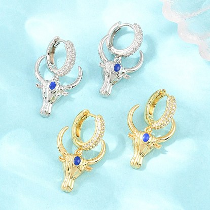 Серьги-кольца из латунного микро-паве с фианитами, крупный рогатый скот, с эмалью, без свинца и без кадмия, долговечный, стойки покрытие