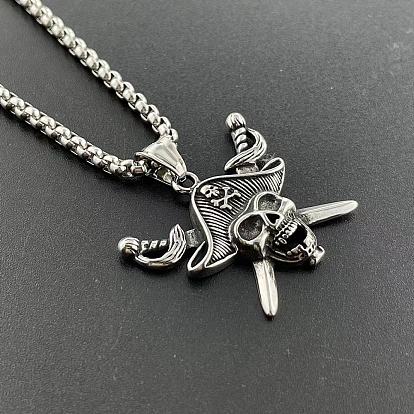 Стильный панк 304 ожерелья из нержавеющей стали с пиратским черепом для мужчин