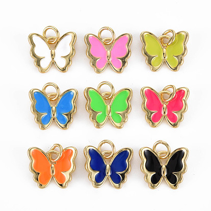 Brass Enamel Charms, with Jump Rings, Cadmium Free & Nickel Free & Lead Free, Real 16K Gold Plated, Butterfly
