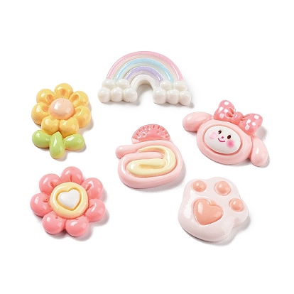 Opaque Resin Cabochons, Flower & Rainbow & Cake, Mixed Shapes