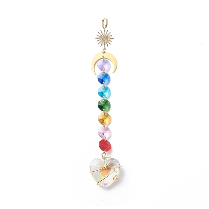 Adornos colgantes con cuentas de vidrio octágono electrochapado, atrapasoles, creador de arcoiris, con 304 anillos partidos de acero inoxidable, colgantes de cristal facetado transparente, redondo/lágrima/corazón