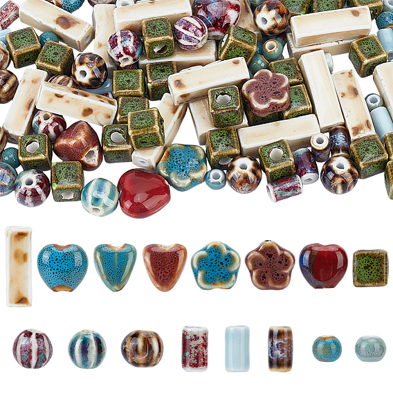 134шт 16 стили фарфоровые бусины ручной работы, яркие глазированный фарфор