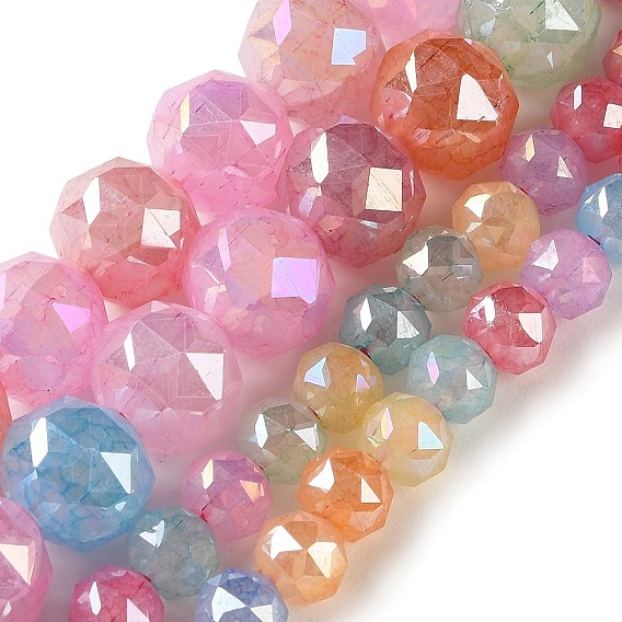 Гальванические стекляныне бусины, имитация нефрита, круглые, с покрытием AB цвета, граненые