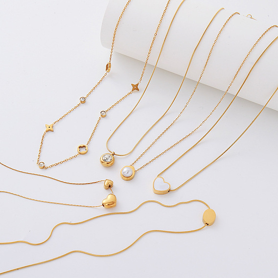 304 Stainless Steel Pendant Necklaces for Women, Golden