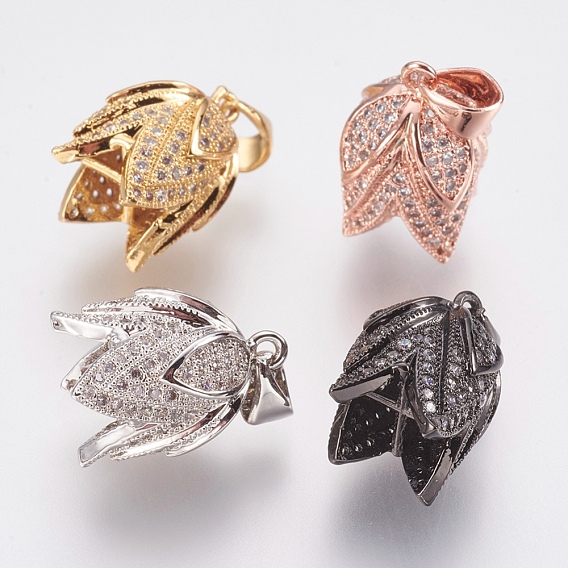 Латунь микропаве из кубического циркония, 4-лепестков цветка, без свинца и без кадмия, бутон