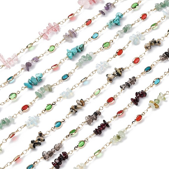 Латунные цепные цепи, со стеклянными бусинами и драгоценными камнями, долговечный, пайки, с катушкой, золотые