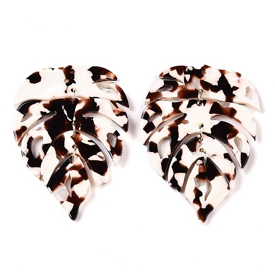 Ацетат целлюлозы (смола) большие подвески, с петлями из латуни, покрытой светлым золотом, лист