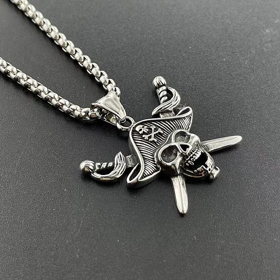 Стильный панк 304 ожерелья из нержавеющей стали с пиратским черепом для мужчин