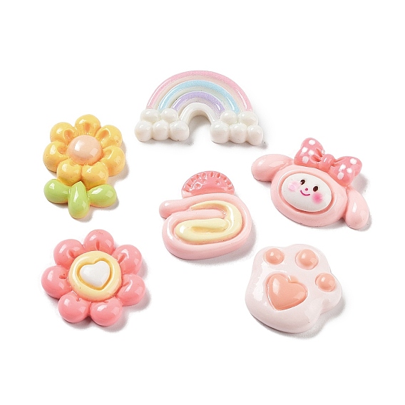 Opaque Resin Cabochons, Flower & Rainbow & Cake, Mixed Shapes