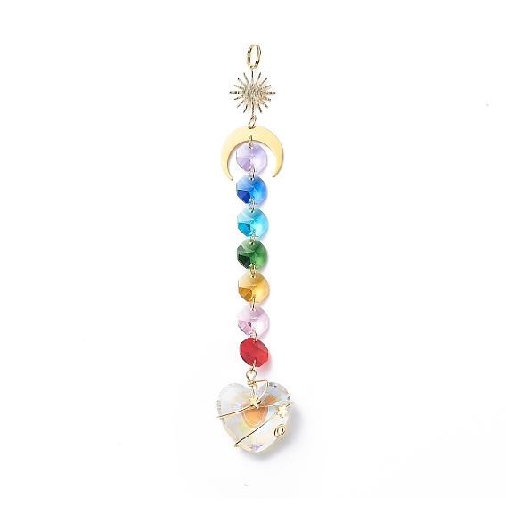 Electroplate Octagon Glass Beaded Pendant Decorations, Suncatchers, Rainbow Maker, with 304 Stainless Steel Split Rings, Clear Faceted Glass Pendants, Round/Teardrop/Heart