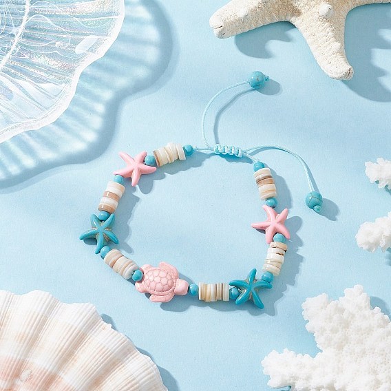 Синтетическая бирюза и натуральные пресноводные ракушки плетеные браслеты из бусин для женщин, морская черепаха и морская звезда