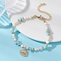 Латунь шарм браслеты, Браслеты из натурального культивированного пресноводного жемчуга и ларимара для женщин., с натуральными бусинами, формы раковины