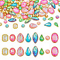 100Pcs Glass Sew on Rhinestones, with Alloy Findings, Mixed Shapes, Faceted, Golden