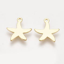 Brass Charms, Nickel Free, Real 18K Gold Plated, Starfish/Sea Stars