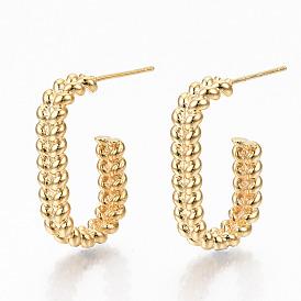 Brass Half Hoop Earrings, Stud Earring, Oval, Nickel Free