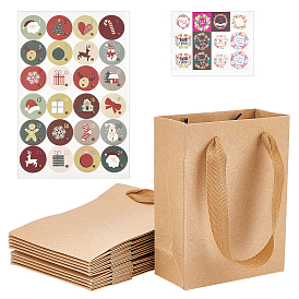 Nbeads Thank You Stickers,  Christmas Theme Round Paper Gift Tag Self-Adhesive Stickers, Rectangle Kraft Paper Bags with Handle