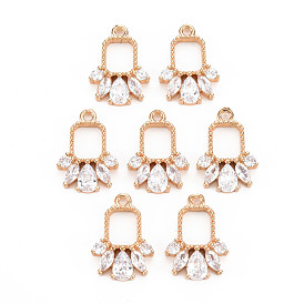 Rack Plating Brass Micro Pave Clear Cubic Zirconia Pendants, Long-Lasting Plated, Cadmium Free & Lead Free, Rectangle