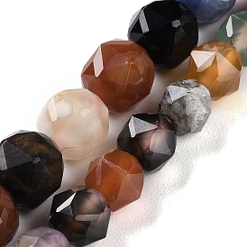 Natural Multi-Color Agate Beads Strands, Star Cut Round Beads, Dyed & Heated