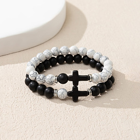 Design sense cross black and white couple bracelet set niche stone bracelet