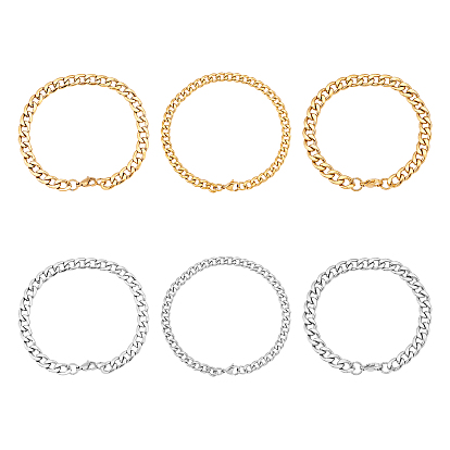 Unisex 304 Stainless Steel Curb Chain/Twisted Chain Bracelets, with Lobster Claw Clasps