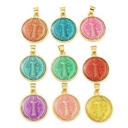 Подвески из латуни с эмалью в стойку, без кадмия и без свинца, реальный 18 k позолоченный, долговечный, плоский круглый с узором священника