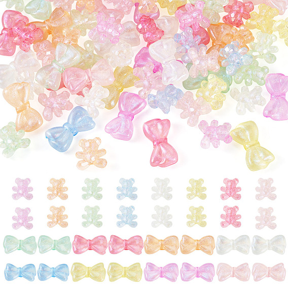 63 шт. 2 стили светящиеся прозрачные акриловые бусины, с блеском порошок, светится в темноте, cmешанных цветов