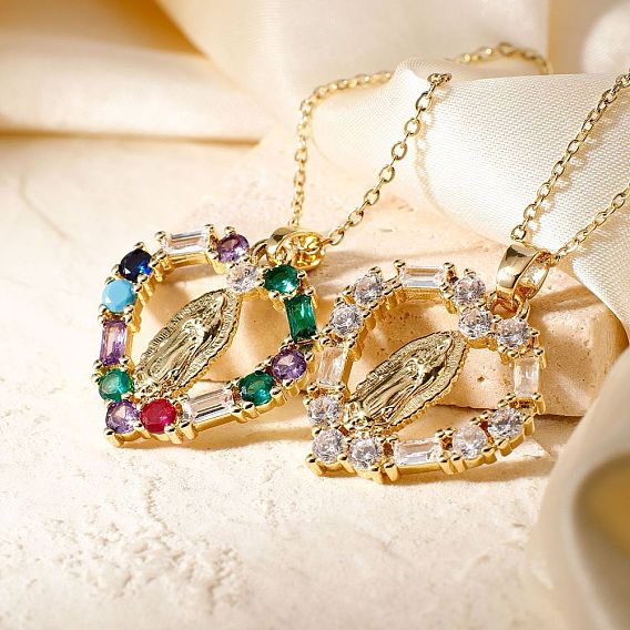 Латунный кубический цирконий полое сердце дизайн кулон Дева Мария изысканные ожерелья, золотые