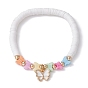 Polymer Clay Heishi Surfer Stretch Bracelet with Acrylic Butterfly Charms