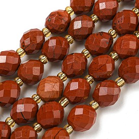 Natural Red Jasper Beads Strands, Faceted, Oval, with Seed Beads