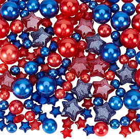 86шт 3 стили пластиковые бусины с имитацией жемчуга, неочищенные / без отверстий, круглый с 72шт. акриловые бусины в форме звезды