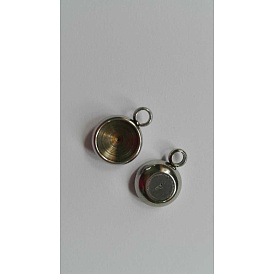 304 Stainless Steel Pendant Rhinestone Cabochon Settings, Flat Round