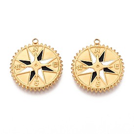 201 подвески из нержавеющей стали, с эмалью, реальный 18 k позолоченный, компас очарование, ионное покрытие (ip)