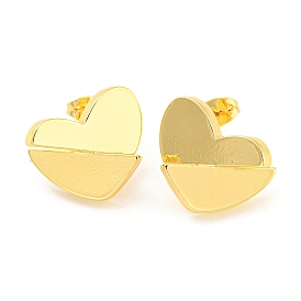Rack Plating Brass Heart Stud Earrings, Long-Lasting Plated, Lead Free & Cadmium Free