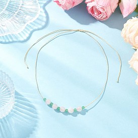 Регулируемые плетеные ожерелья из натурального малайзийского нефрита и розового кварца с круглыми бусинами