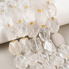 Natural Quartz Crystal Rock Crystal Beads Strands, Faceted Rectangle, with Seed Beads