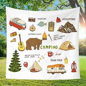 Camping Theme Tent & Bear & Tree Pattern Polyester Wall Hanging Tapestry, for Bedroom Living Room Decoration, Rectangle
