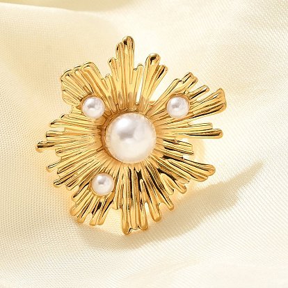 304 открытые манжеты с цветком из нержавеющей стали для женщин, с пластиковой имитацией жемчуга