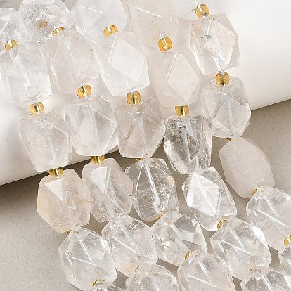 Natural Quartz Crystal Rock Crystal Beads Strands, Faceted Rectangle, with Seed Beads