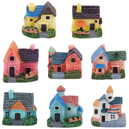 8Pcs 8 Styles Resin House Display Decorations, Moss Micro Landscape Garden Decorations