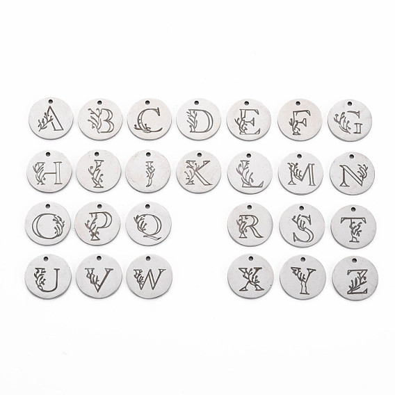 304 Edelstahl Reize, Laserschnitt, gestalteter Buchstabe eingraviert, flach rund mit Alphabet, Edelstahl Farbe