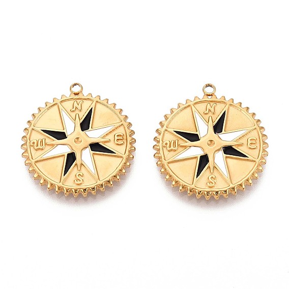 201 подвески из нержавеющей стали, с эмалью, реальный 18 k позолоченный, компас очарование, ионное покрытие (ip)
