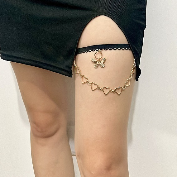 Цепочка на бедро из сплава с кисточками в форме сердца-бабочки, кружевная эластичная лента цепочка для тела
