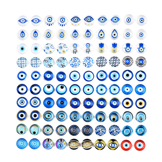 Glass Cabochons for DIY Projects, Half Round/Dome with Dragon Eye Pattern