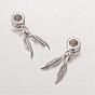 Leaf Alloy European Dangle Large Hole Pendants, 28mm, Hole: 4.5mm