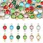 48Pcs 12 Colors 304 Stainless Steel with Glass Connector Charms, Flat Round Links, Ion Plating(IP), Golden & Stainless Steel Color