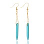 Dyed Howlite Pendant Earrings, Tusk Shape, with Brass Chains and Earring Hooks, Golden, 55mm, Pin:0.5mm
