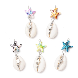 5 шт. 5 цвета подвески из искусственной бирюзы и натуральной ракушки каури в виде морской звезды, с круглыми петлями из медной ювелирной проволоки, платина