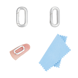 2 шт. 925 Кольца с пружинным затвором из стерлингового серебра, овальные, с 925 штампом и 1 квадратной полировальной салфеткой из поликарбонатной замши