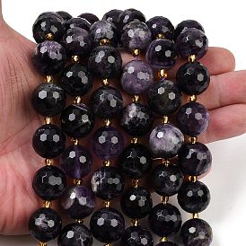 Природный аметист нитей бисера, граненые, круглые, с бисером